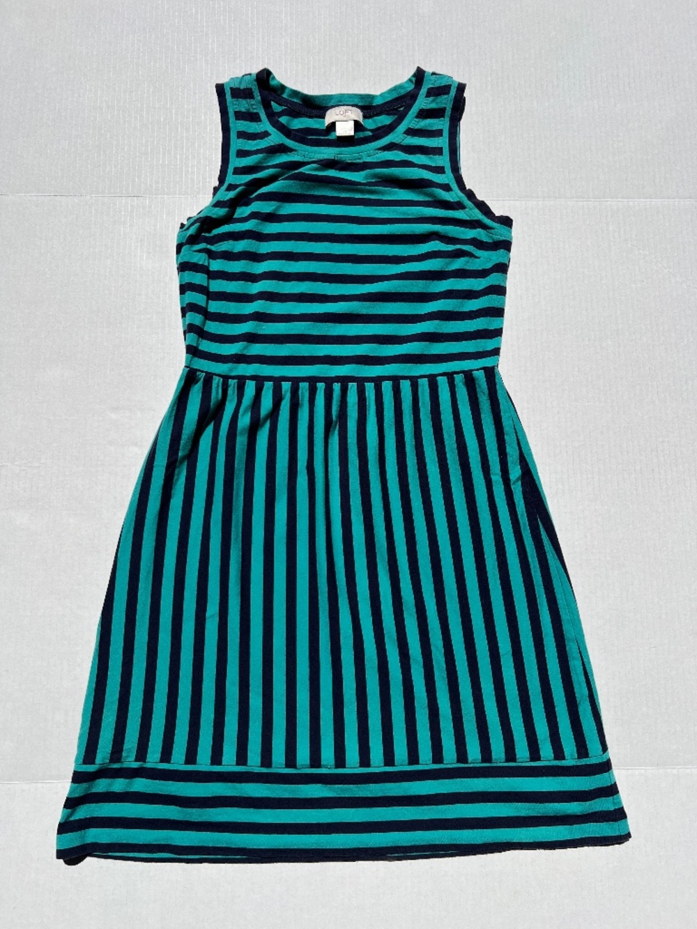 LOFT Turquoise/Navy Striped Colorblock Mid-Length Dress Size Women XS